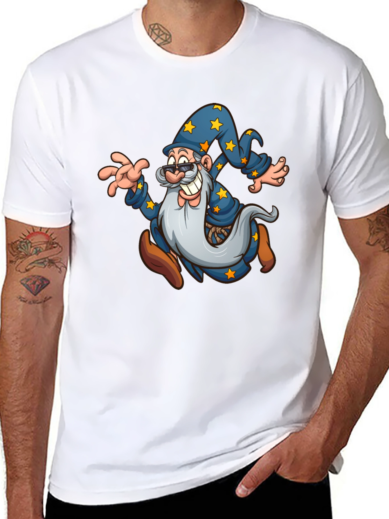 Wizard Cartoon Graphic T-Shirt - Black