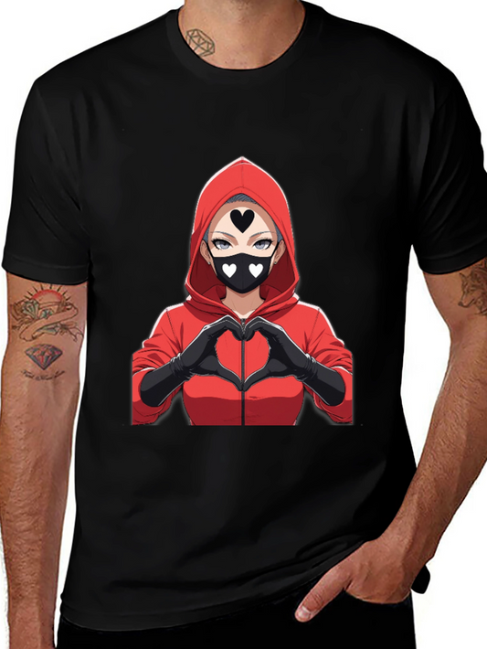 Anime Heart Mask T-Shirt - Black Cotton Tee