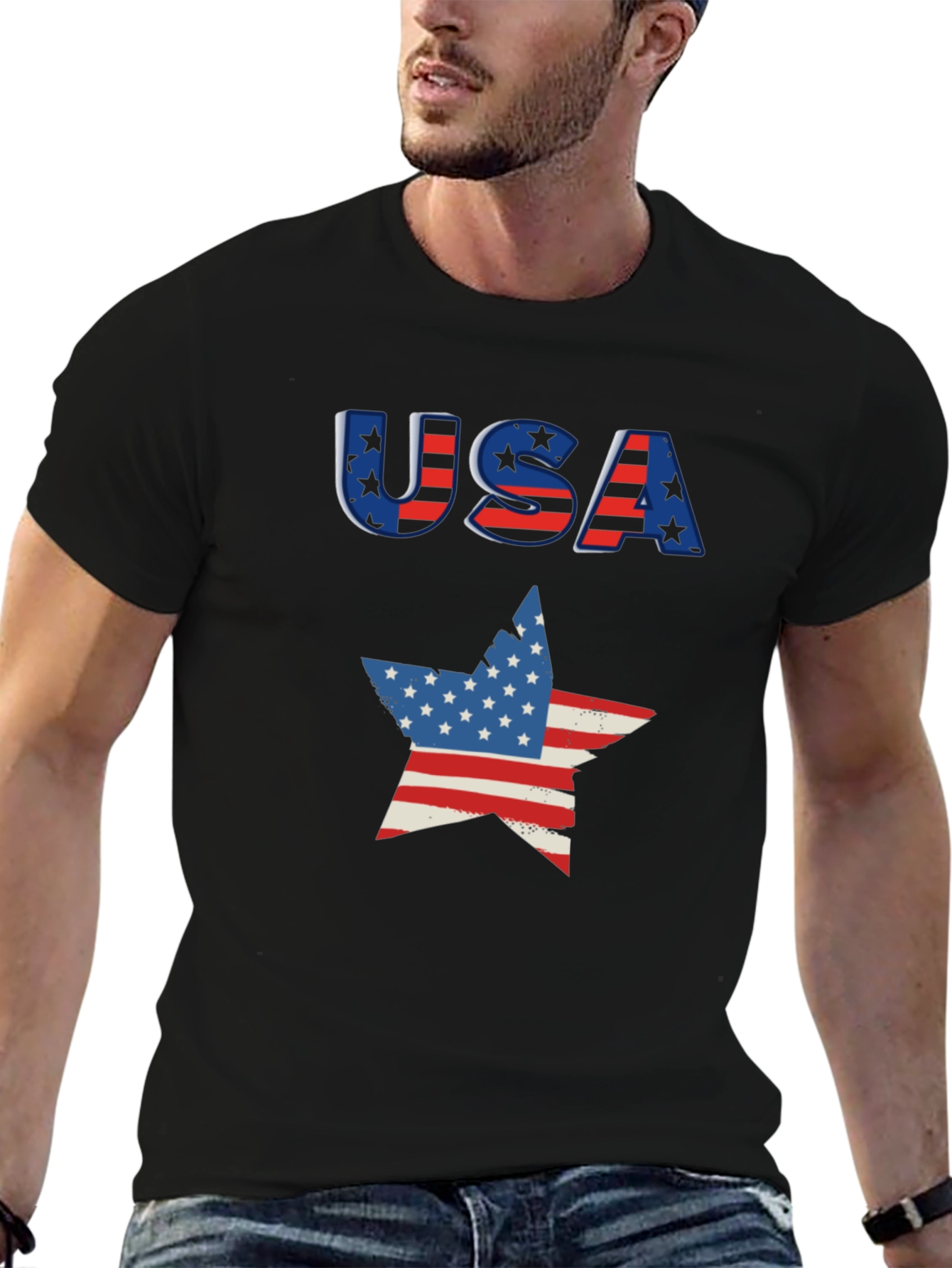 USA Flag Star Graphic Tee - Patriotic Pride