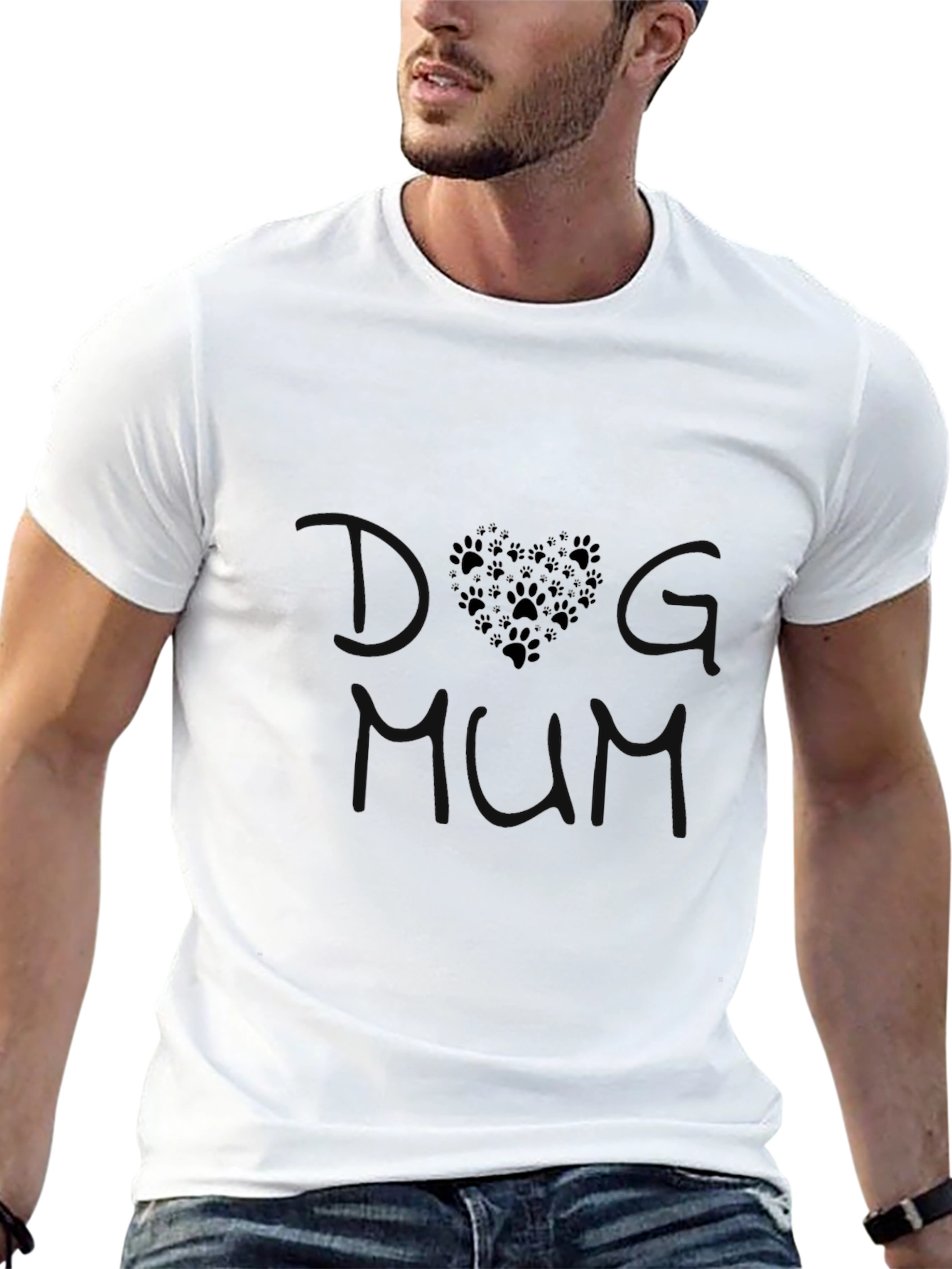 Dog Mom Paw Print Heart Graphic Tee - Black