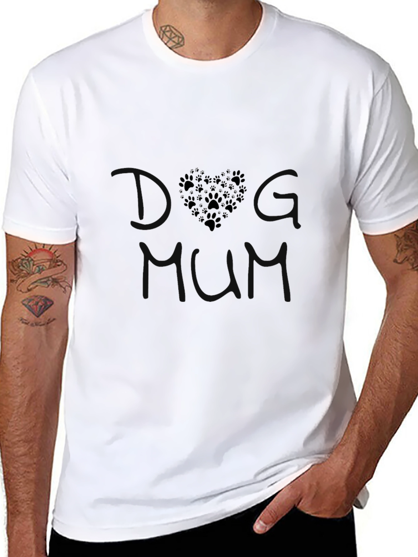 Dog Mom Paw Print Heart Graphic Tee - Black