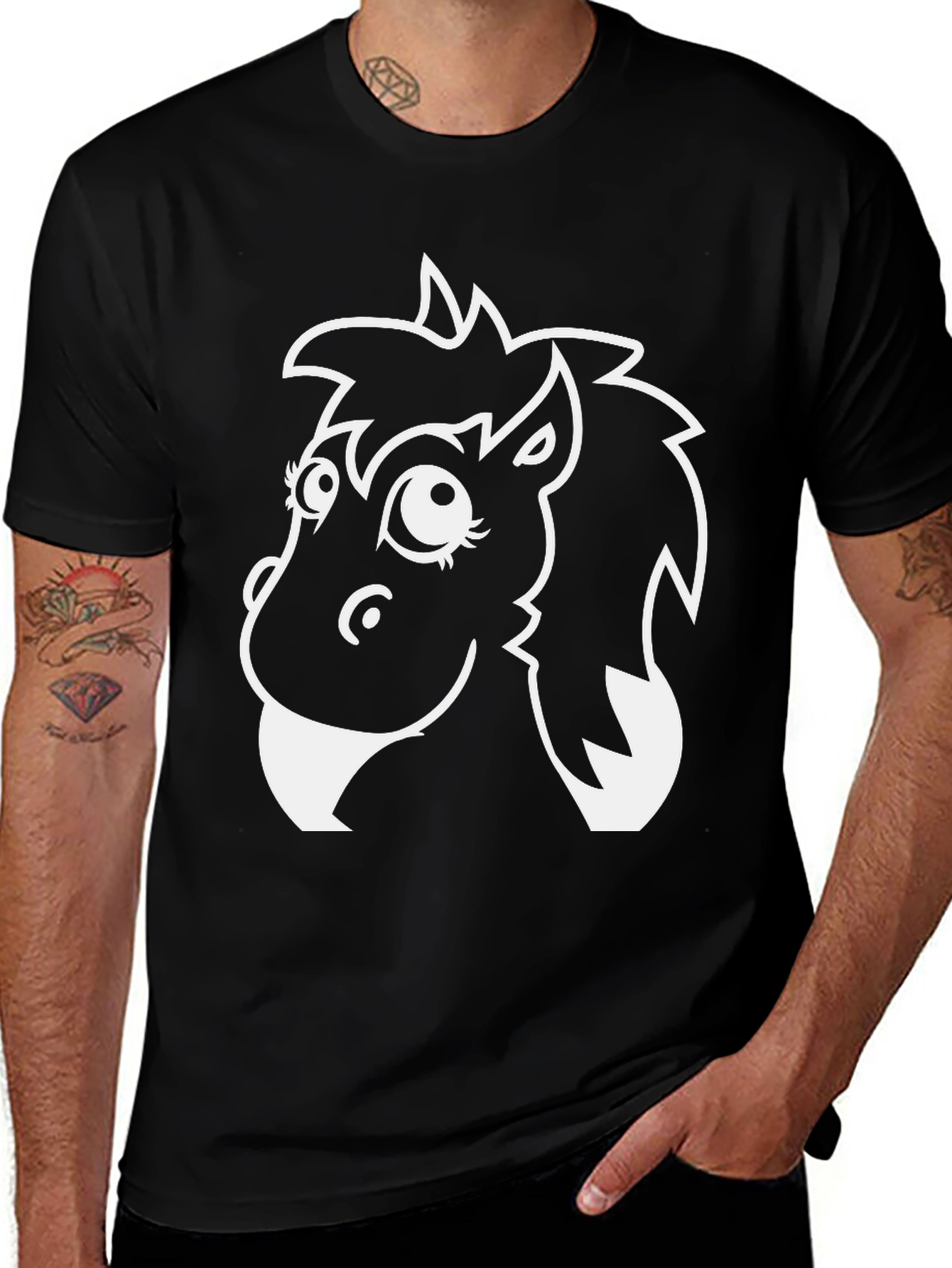 Whimsical Horse Graphic T-Shirt - Black
