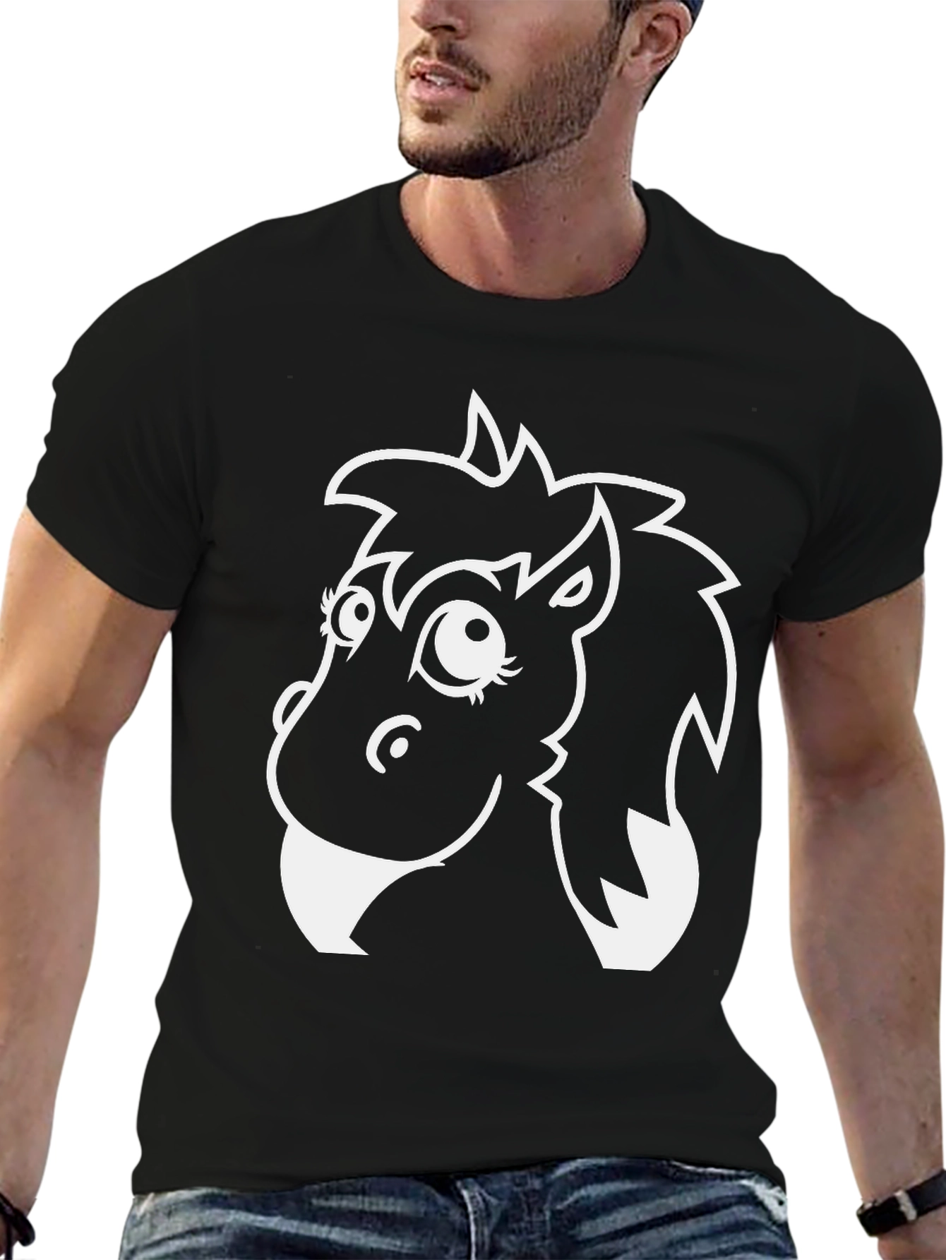 Whimsical Horse Graphic T-Shirt - Black