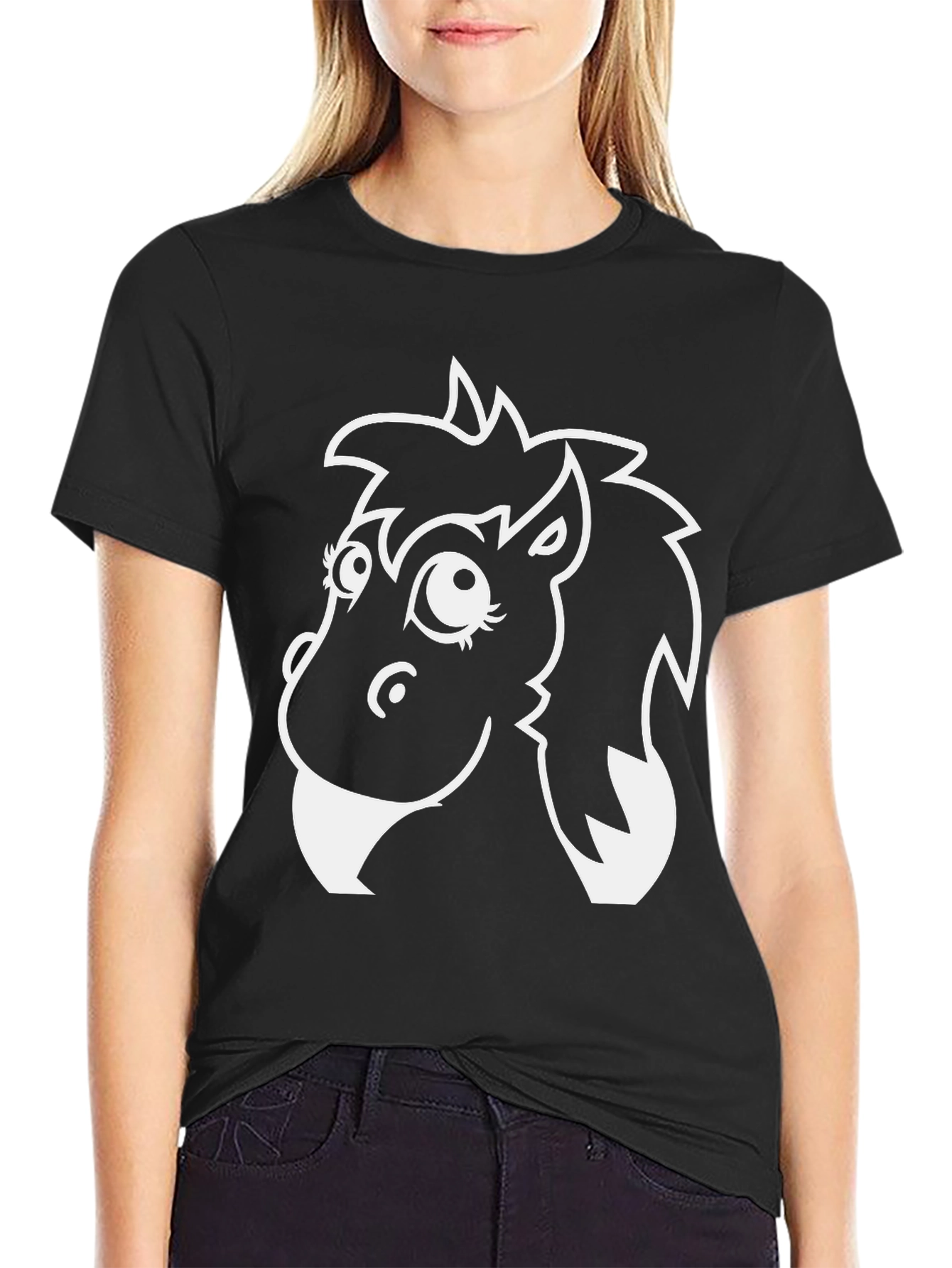 Whimsical Horse Graphic T-Shirt - Black