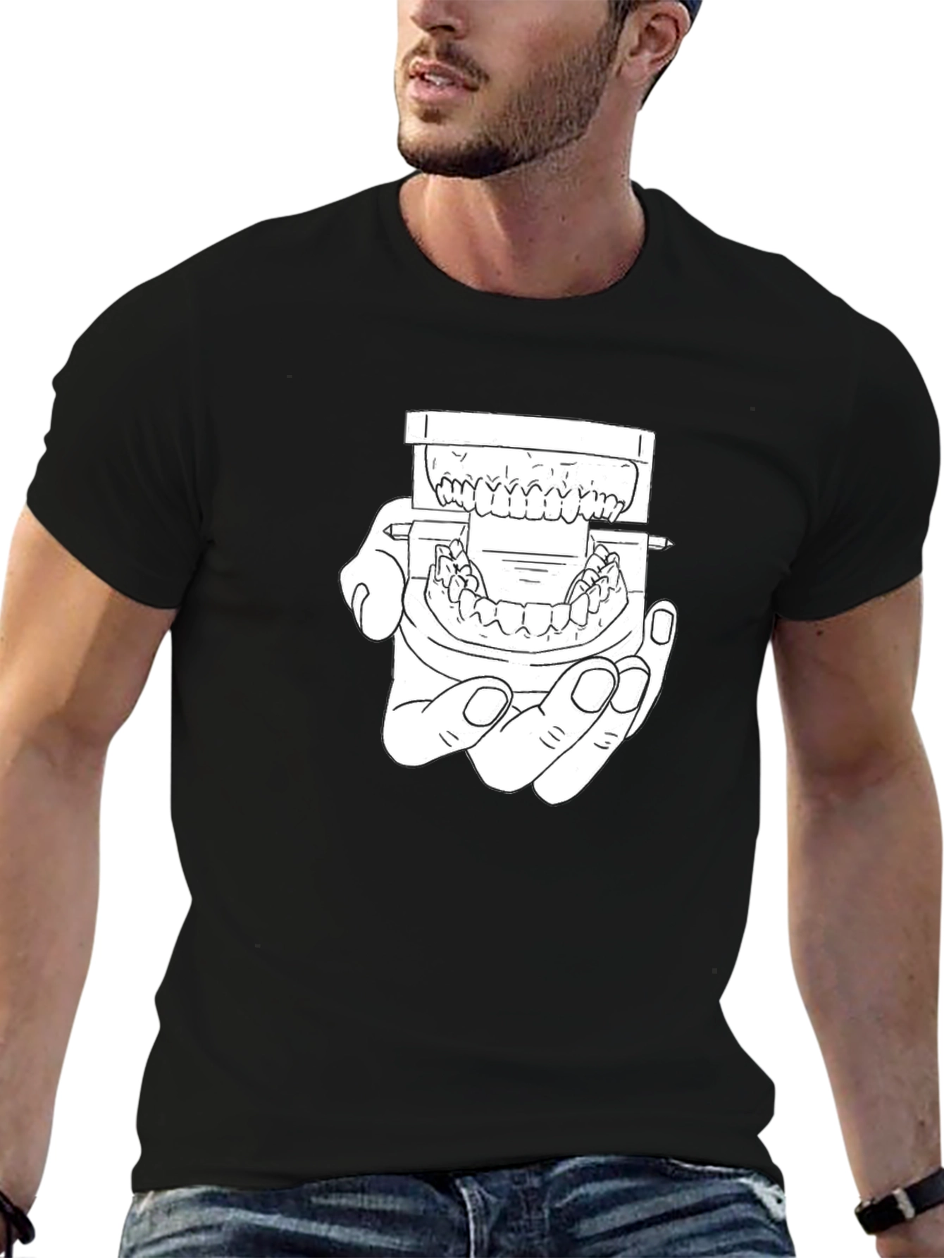 Dental Model Graphic Tee - Black Cotton Dentist Shirt