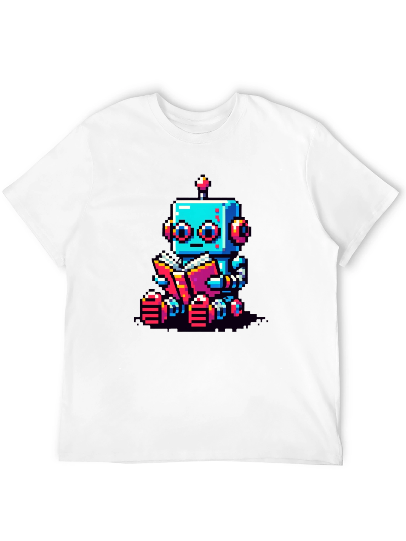 Pixel Robot Reading T-Shirt