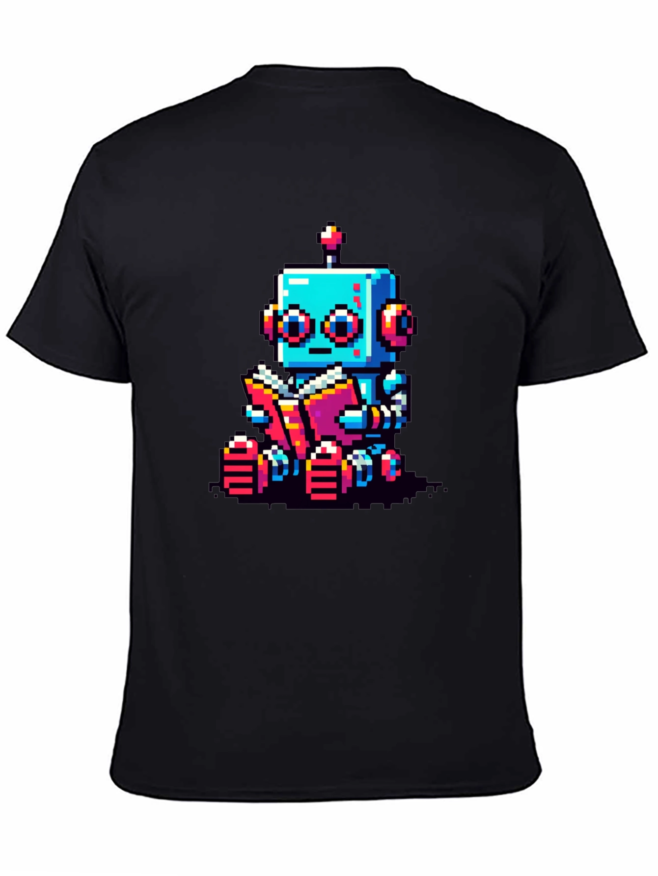 Pixel Robot Reading T-Shirt