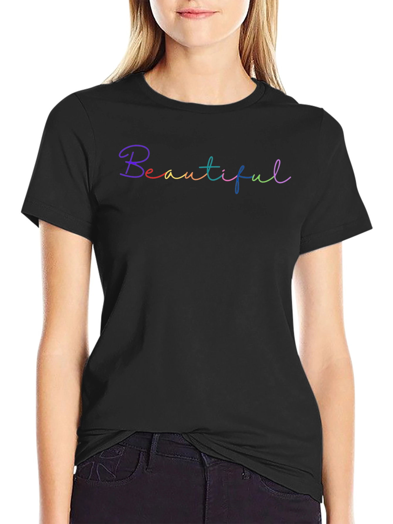 Beautiful Rainbow Script Black T-Shirt