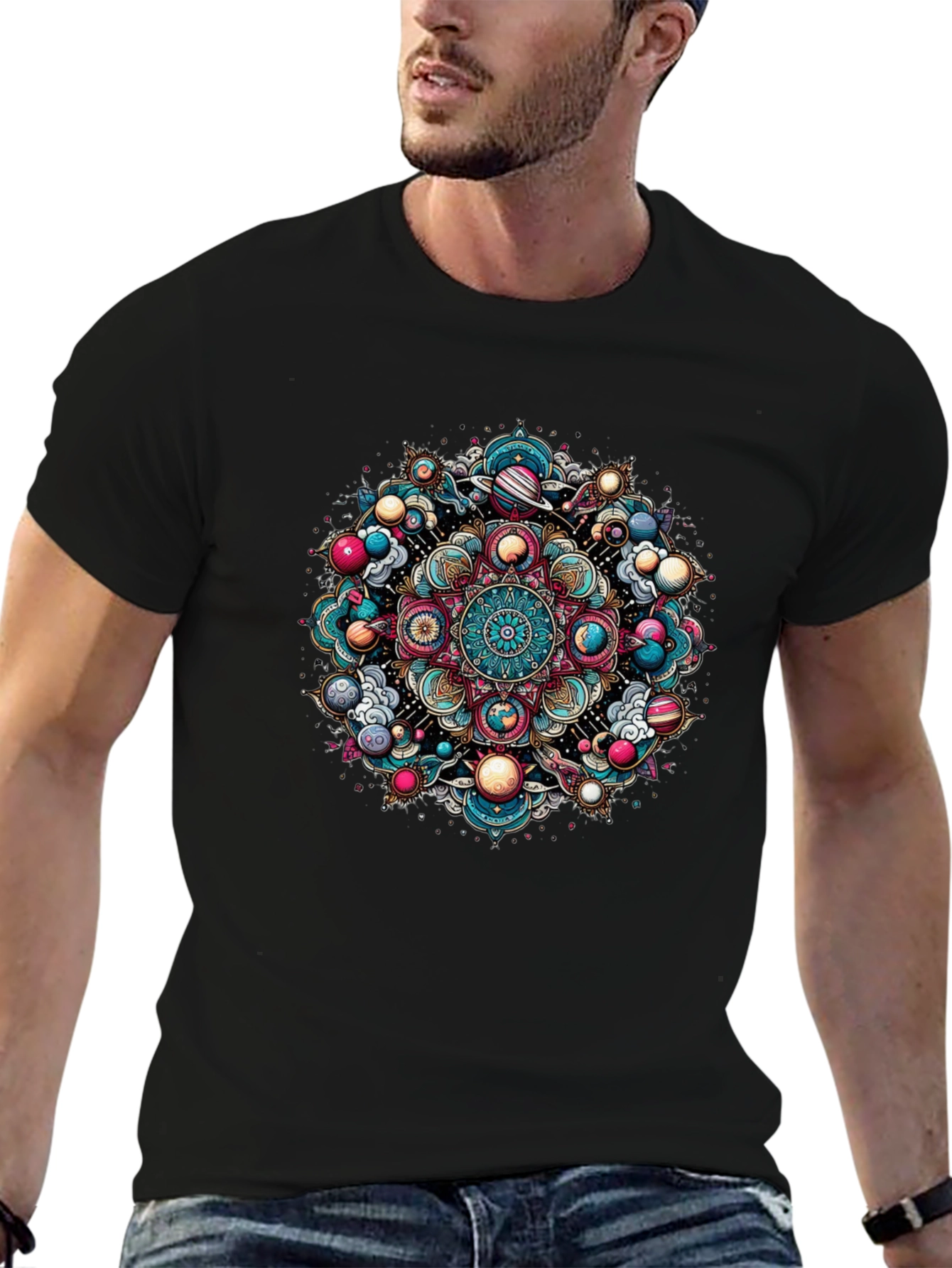 Cosmic Mandala Graphic Tee - Black Unisex T-Shirt