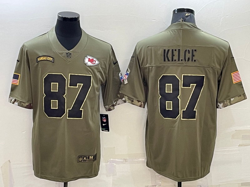 Men's Kansas City Chiefs Travis Kelce #87 Olive 2022 Salute To Service Limited Jerseys
