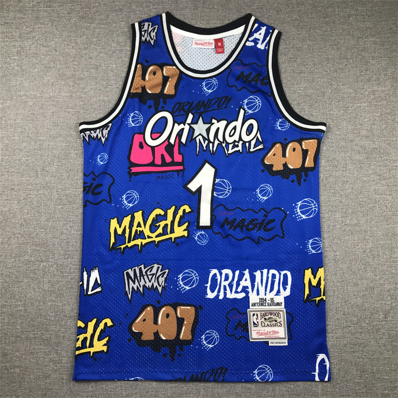 Men's Orlando Magic Penny Hardaway #1 Blue Swingman Graffiti Edition Jerseys
