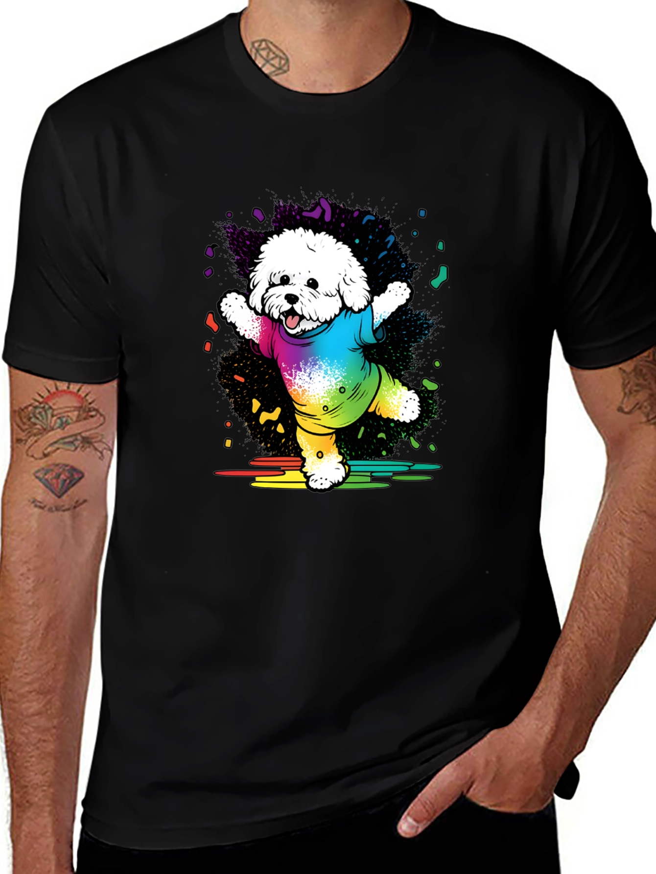 Rainbow Dog T-Shirt Cotton Blend Casual Wear