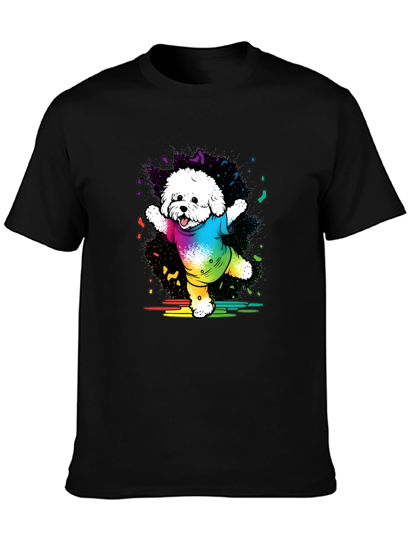 Rainbow Dog T-Shirt Cotton Blend Casual Wear