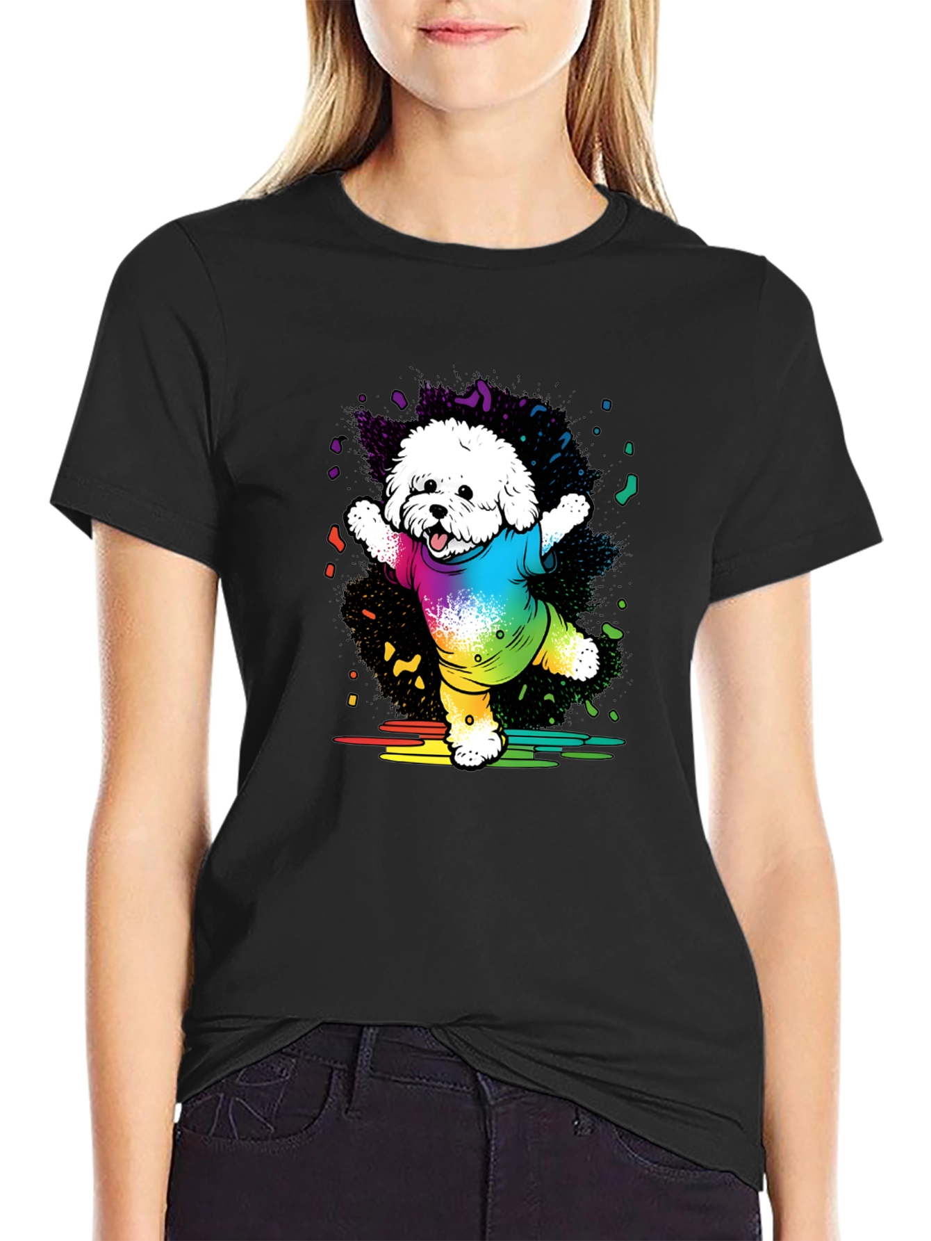 Rainbow Dog T-Shirt Cotton Blend Casual Wear