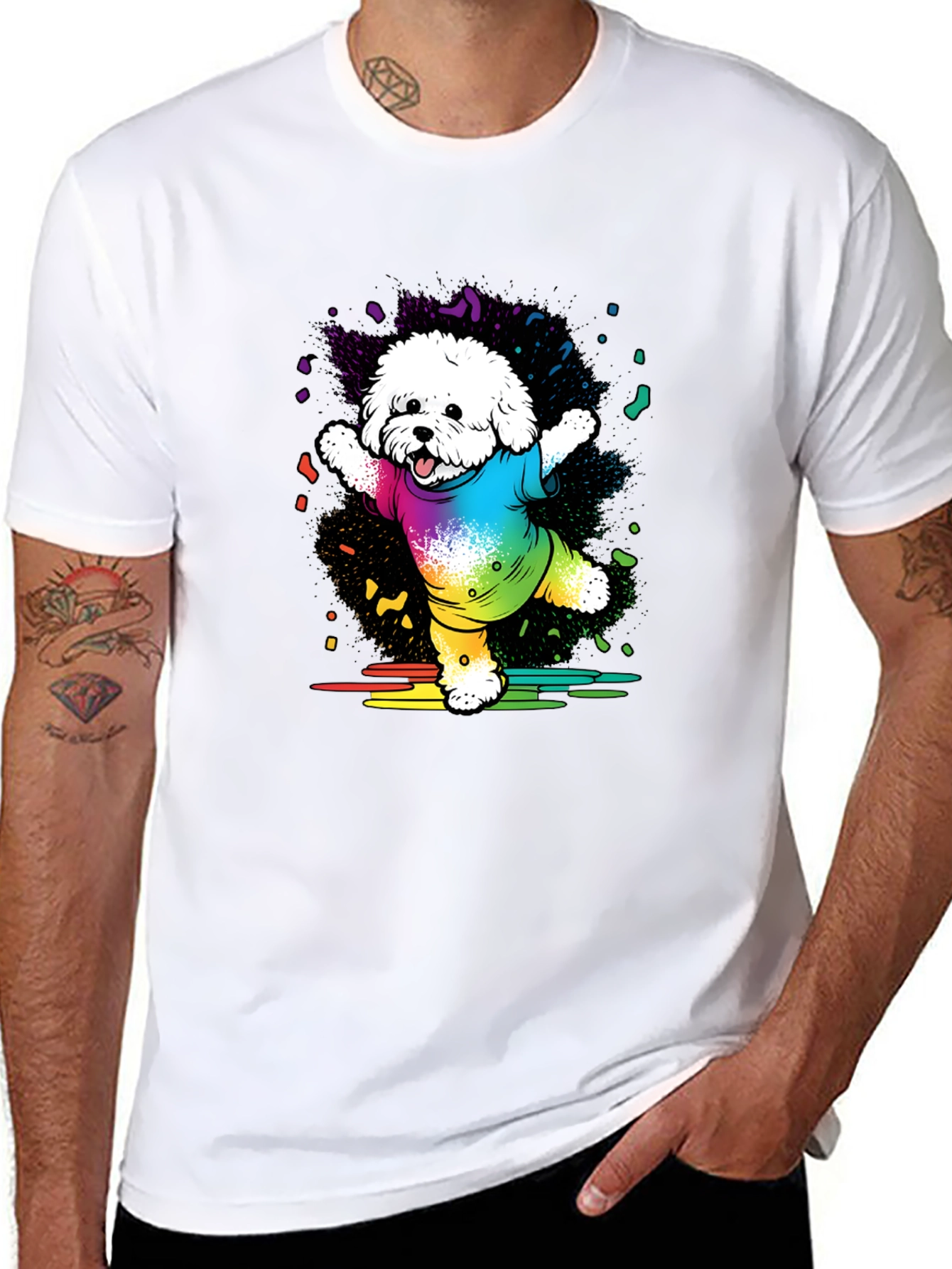 Rainbow Dog T-Shirt Cotton Blend Casual Wear