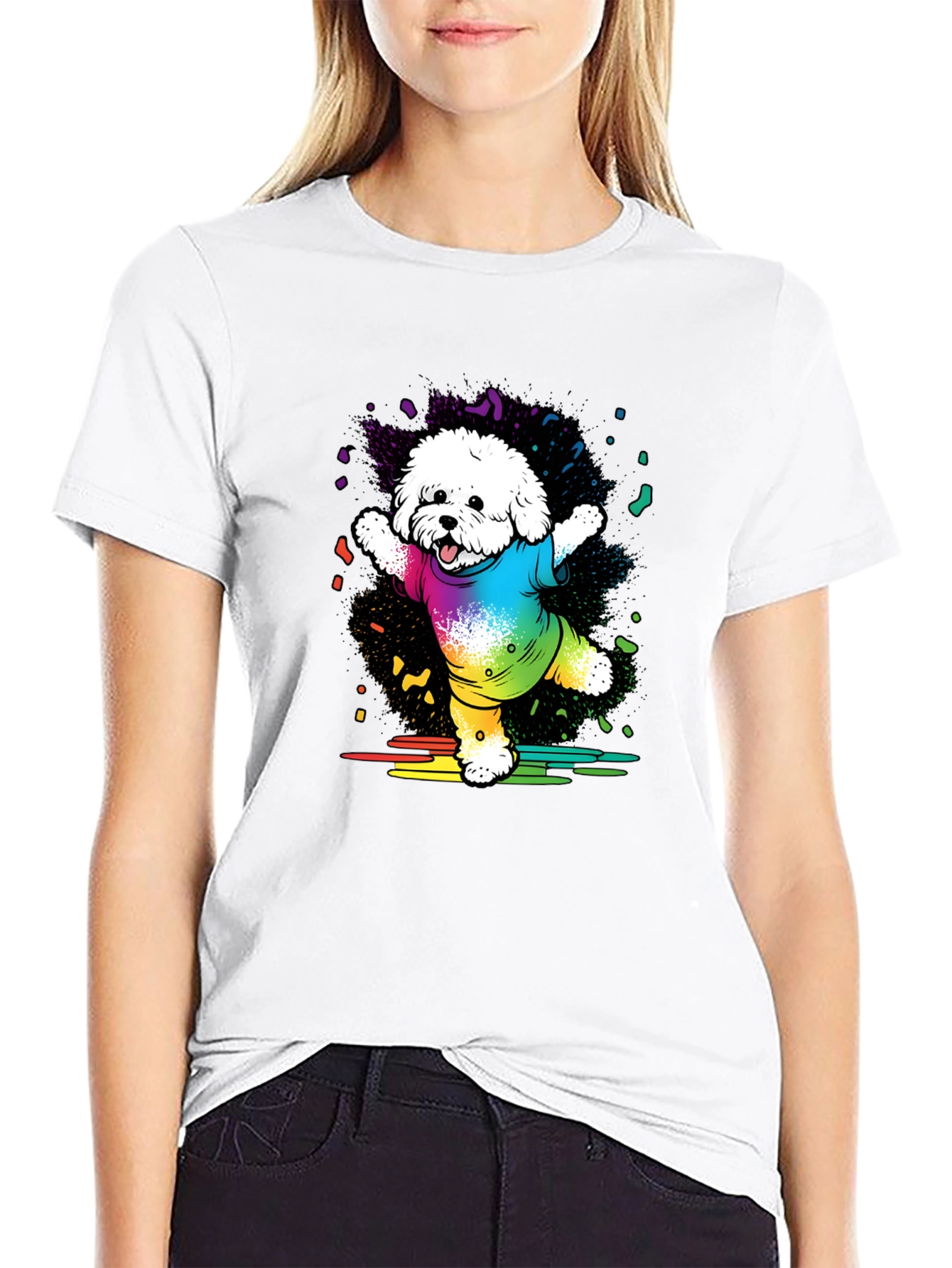 Rainbow Dog T-Shirt Cotton Blend Casual Wear