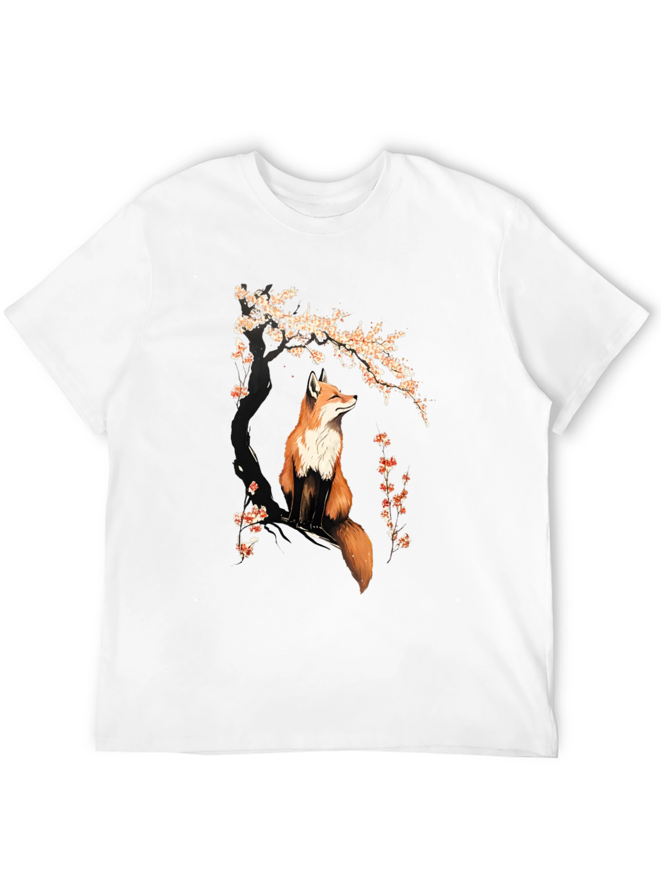 Fox & Cherry Blossom Graphic T-Shirt - Black