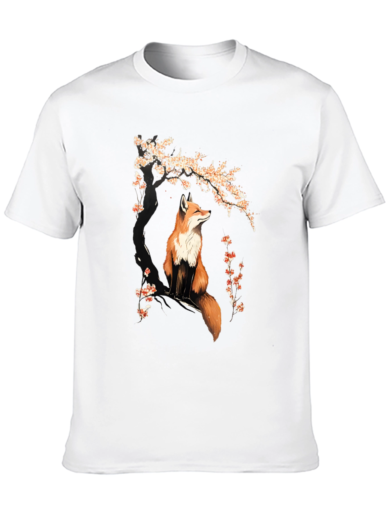 Fox & Cherry Blossom Graphic T-Shirt - Black