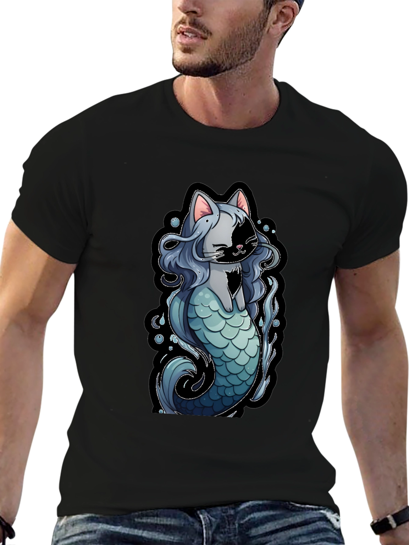 Mermaid Cat Graphic T-Shirt - Unique Design