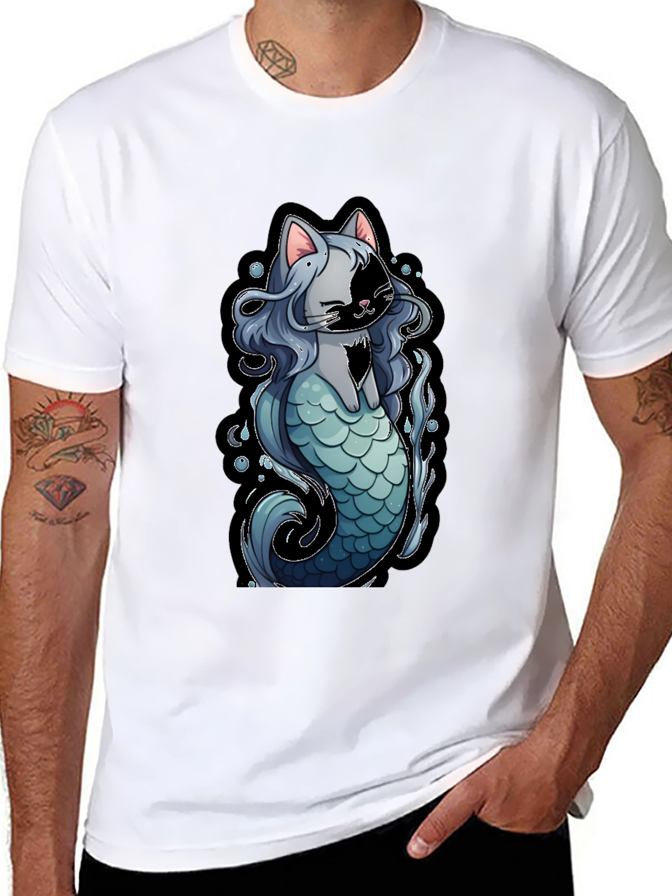 Mermaid Cat Graphic T-Shirt - Unique Design