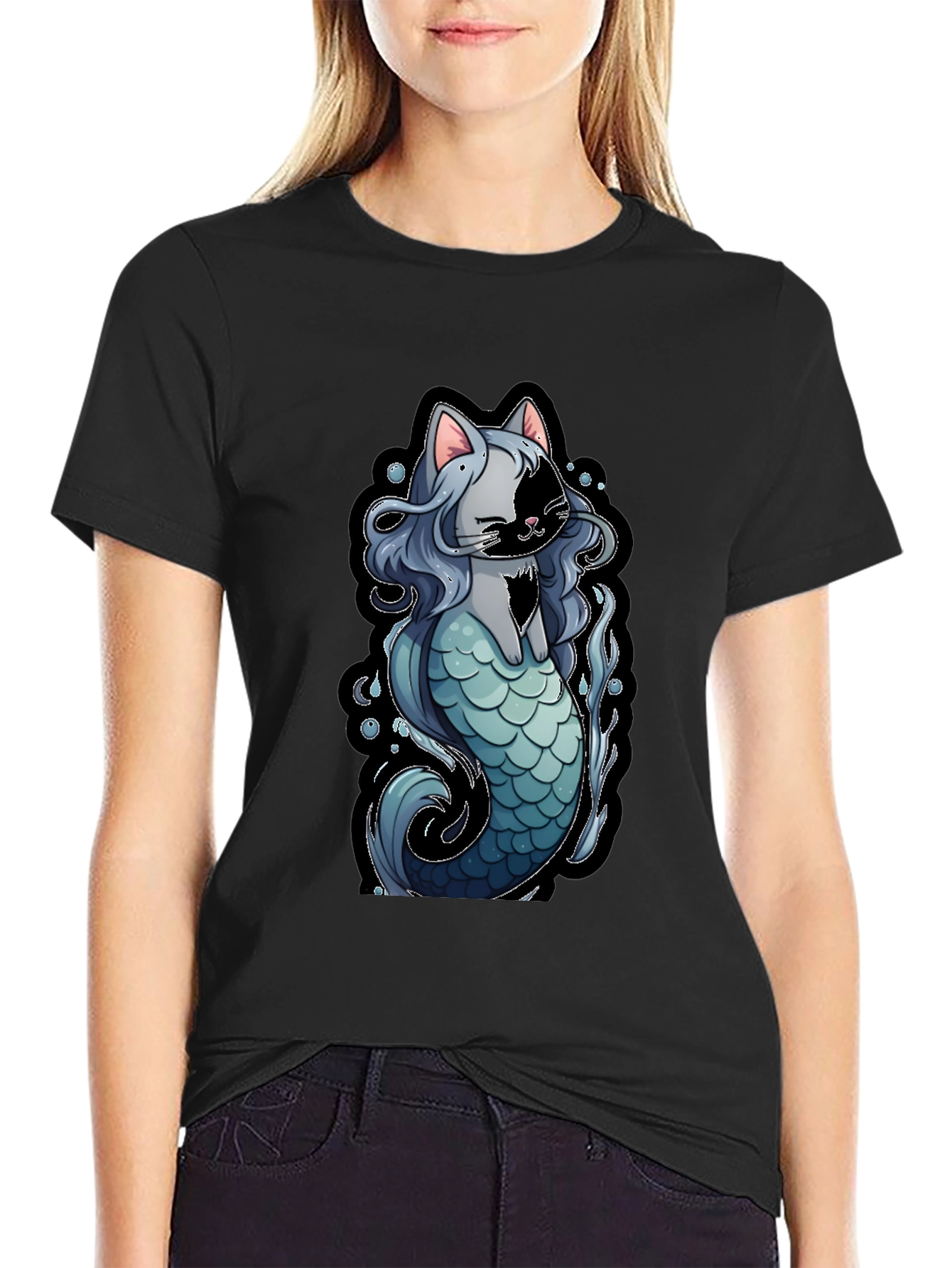 Mermaid Cat Graphic T-Shirt - Unique Design