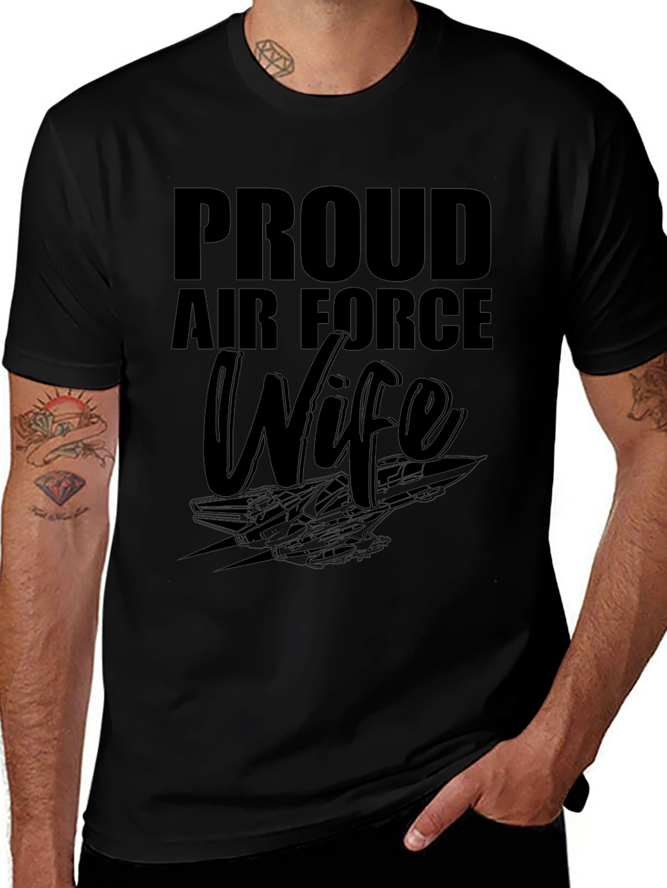 Proud Air Force Wife Graphic Tee - Black