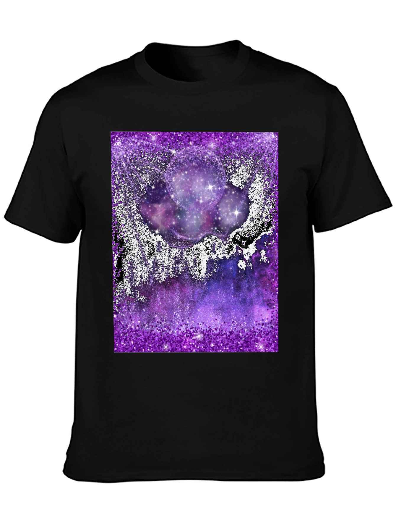 Galaxy Glitter Print Black T-Shirt