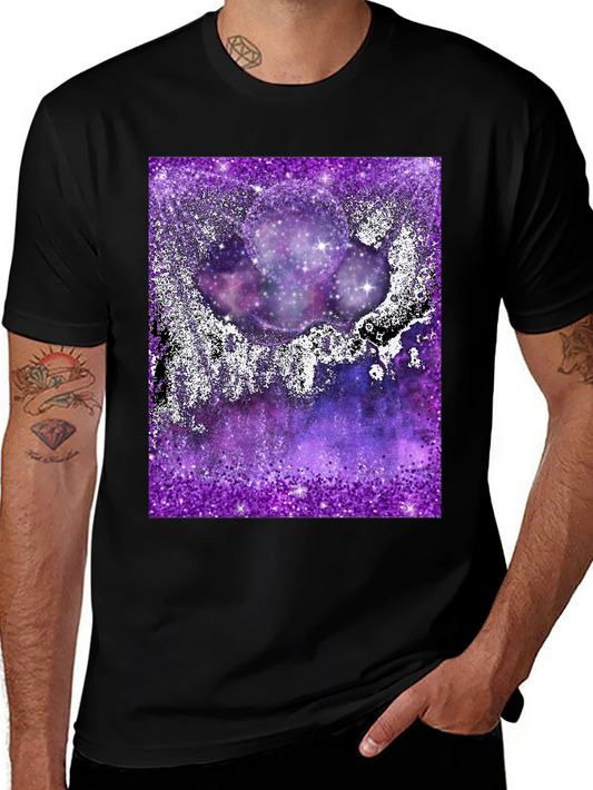 Galaxy Glitter Print Black T-Shirt