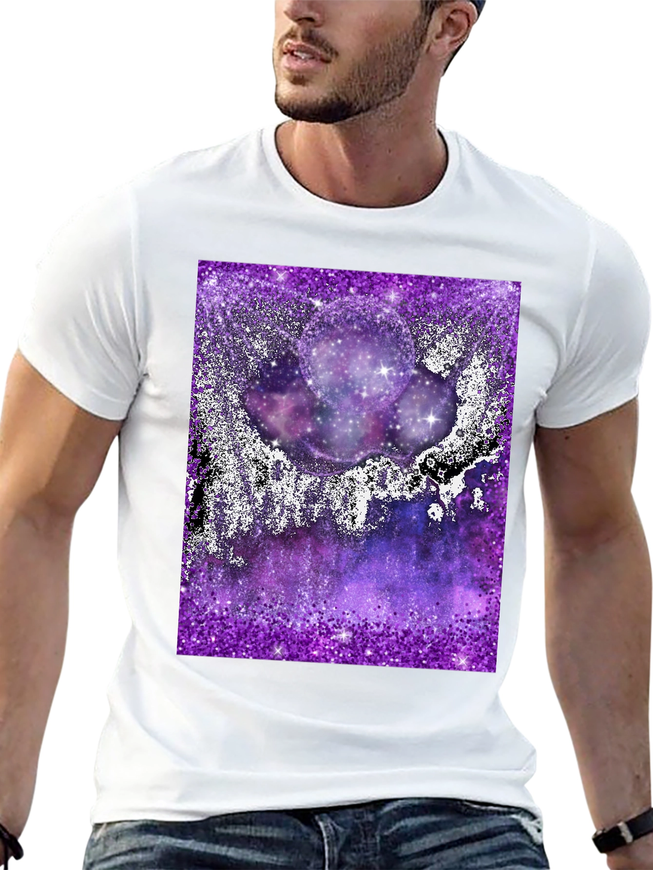 Galaxy Glitter Print Black T-Shirt