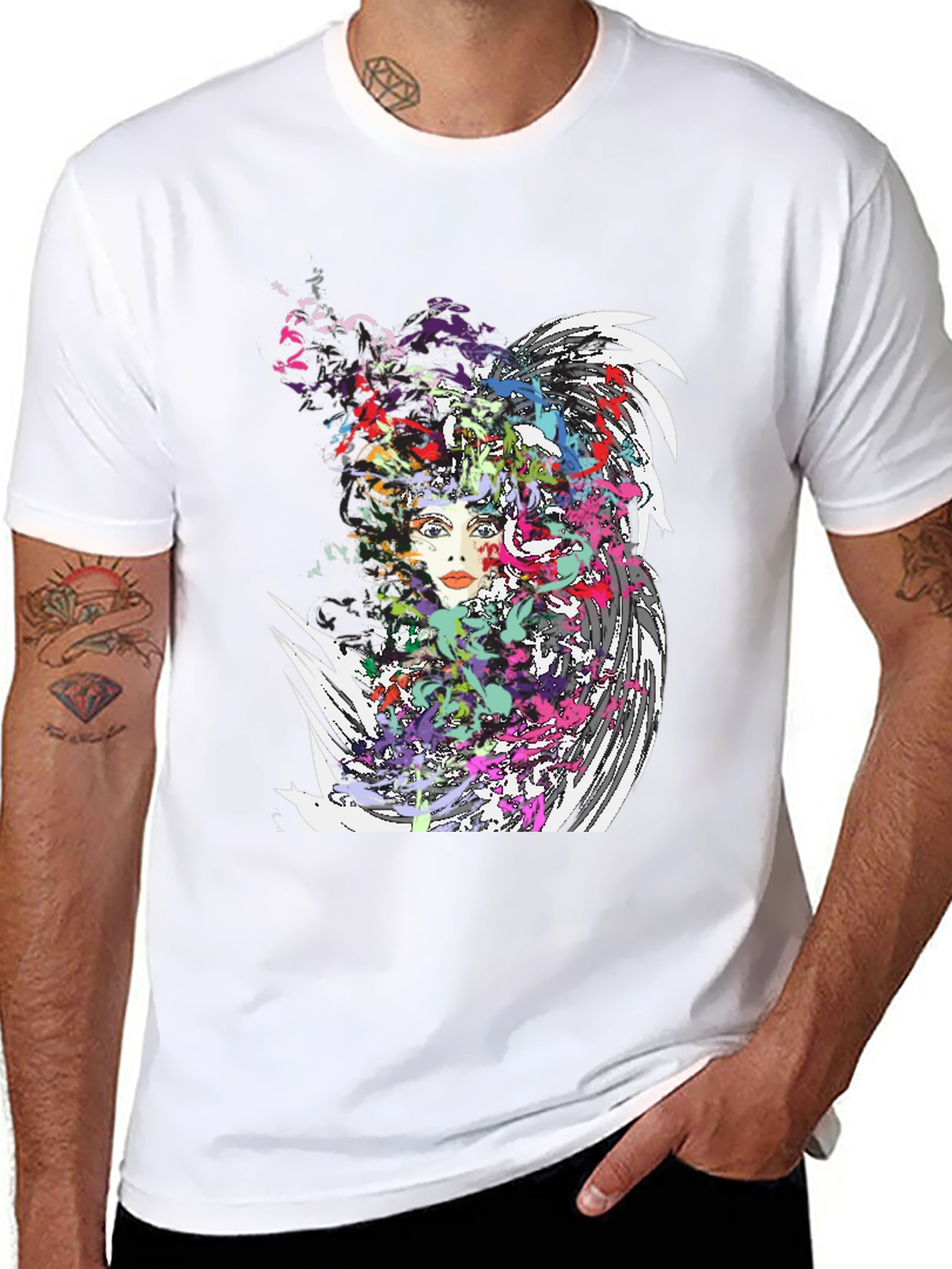Abstract Art Woman Graphic Print Black T-Shirt