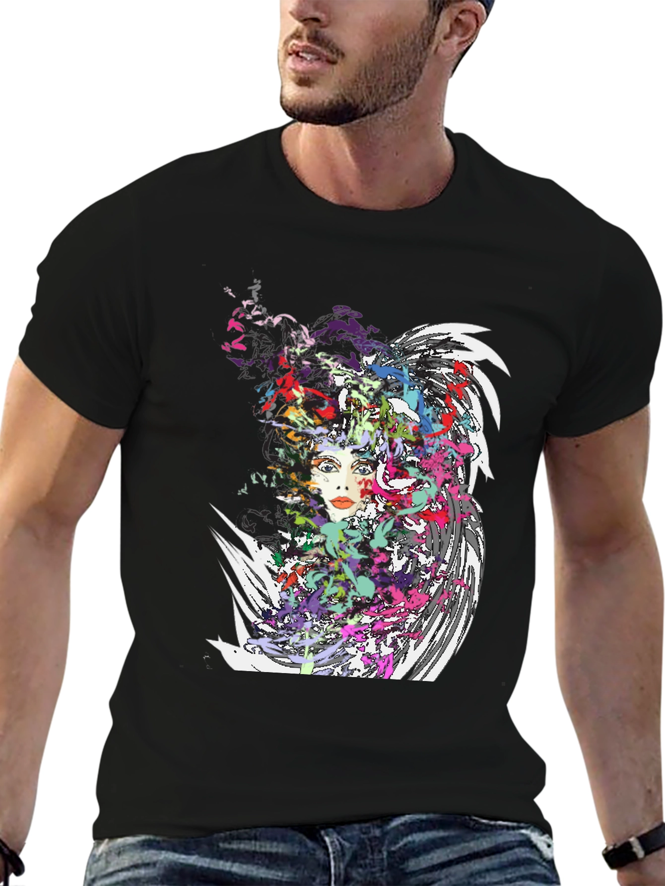 Abstract Art Woman Graphic Print Black T-Shirt