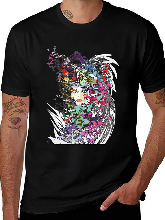 Abstract Art Woman Graphic Print Black T-Shirt