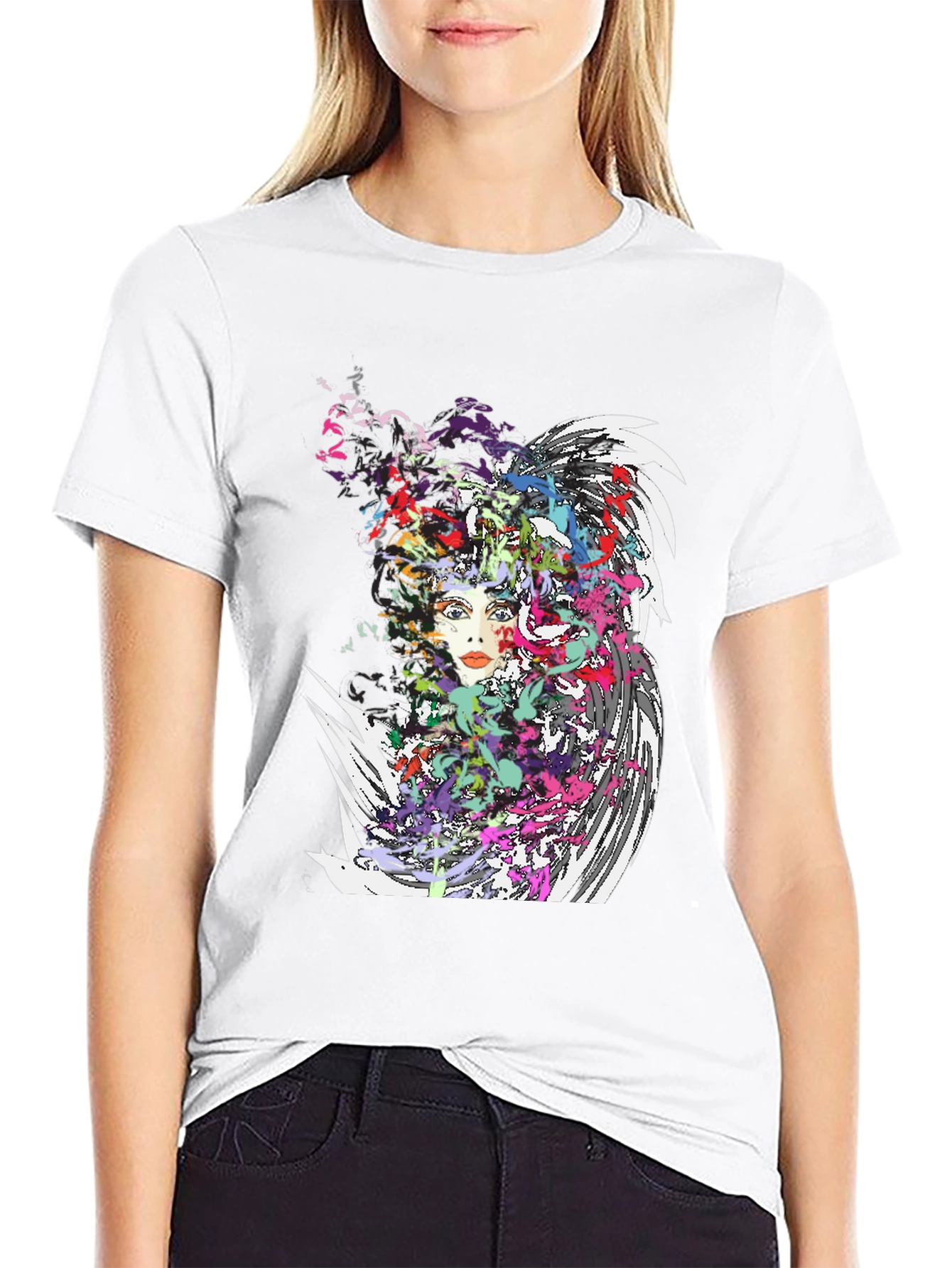 Abstract Art Woman Graphic Print Black T-Shirt