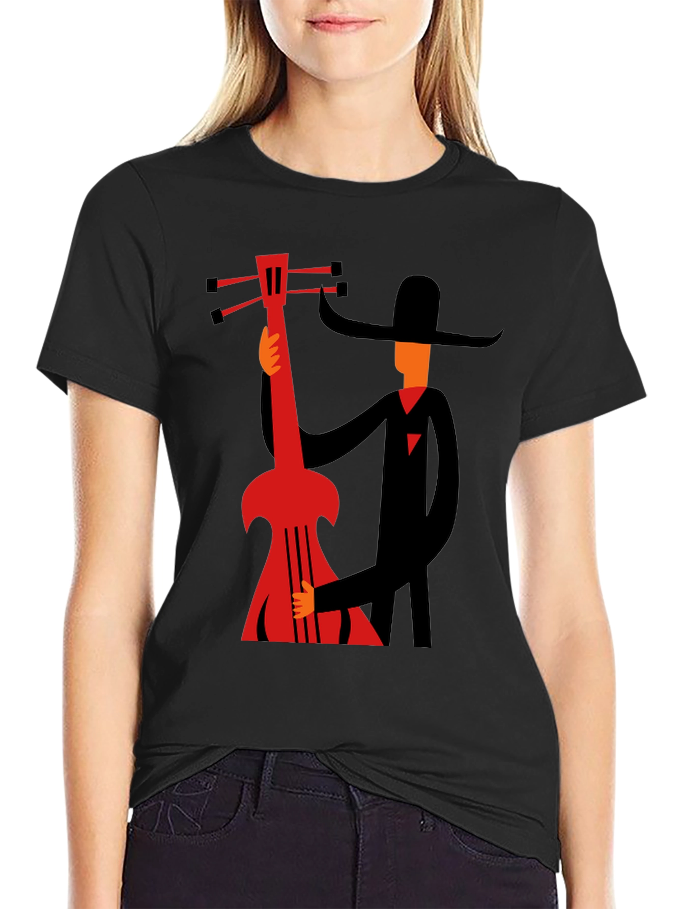 Mans Graphic Black T-Shirt - Musician with Guitar