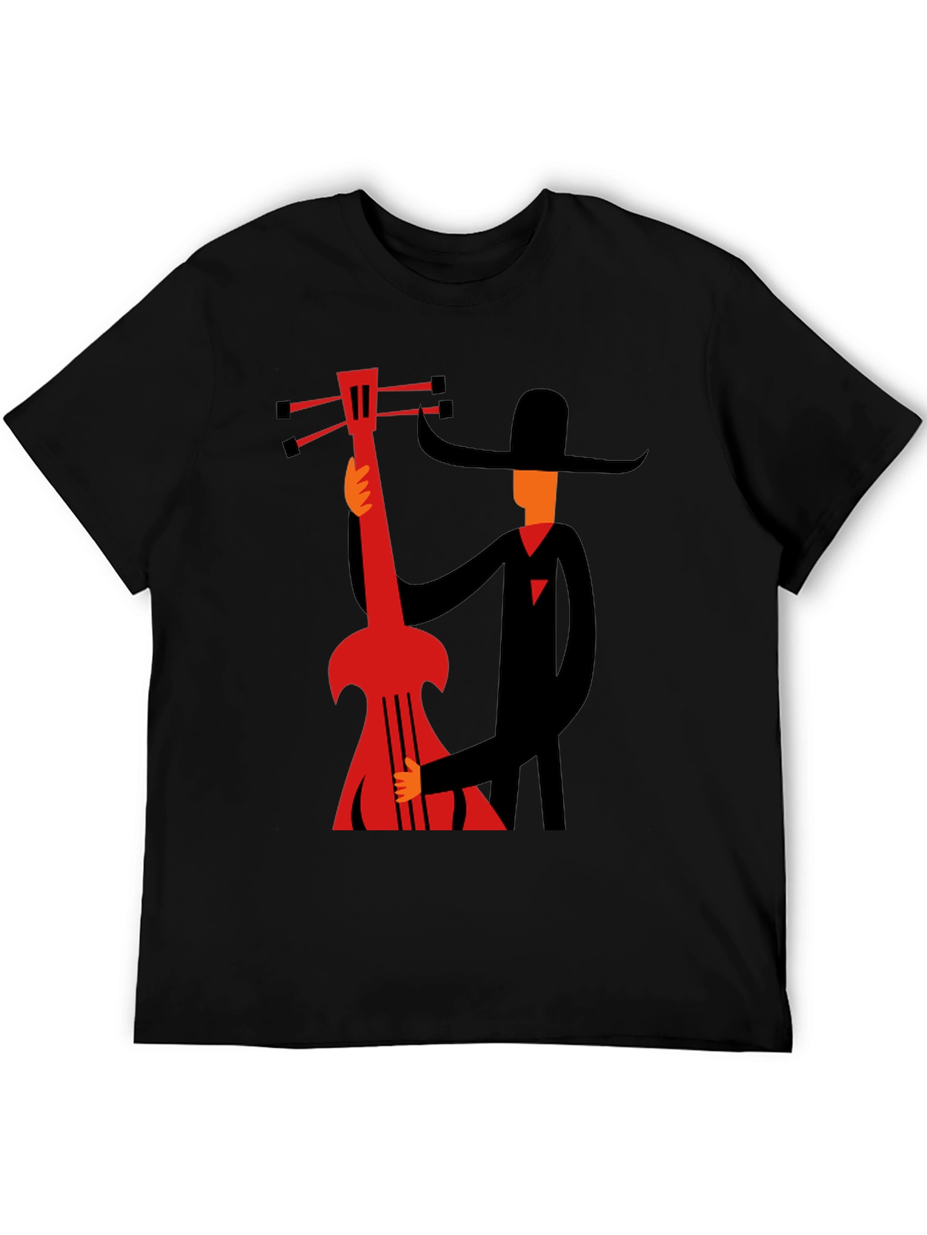 Mans Graphic Black T-Shirt - Musician with Guitar