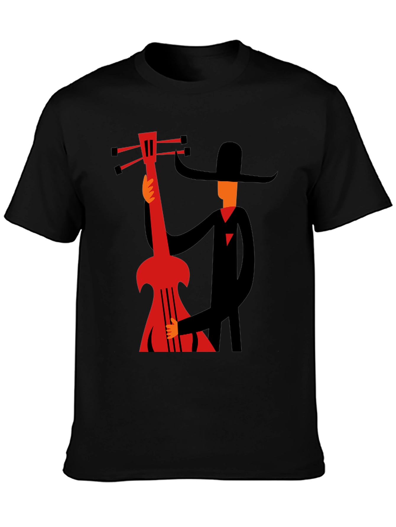 Mans Graphic Black T-Shirt - Musician with Guitar