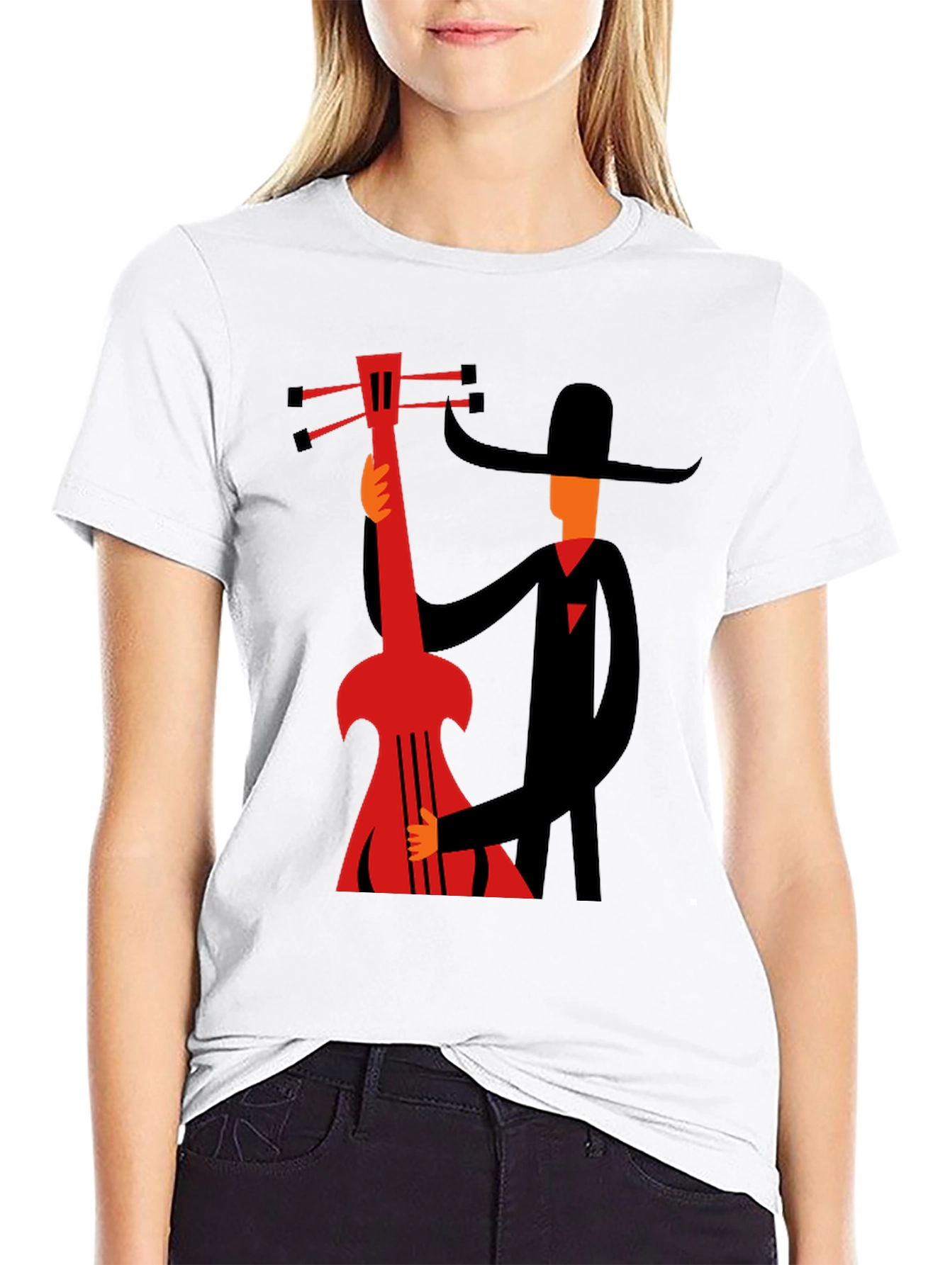 Mans Graphic Black T-Shirt - Musician with Guitar