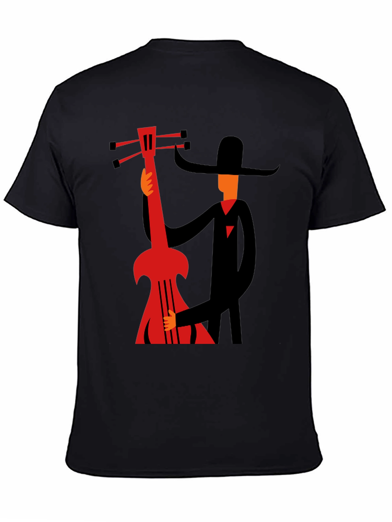 Mans Graphic Black T-Shirt - Musician with Guitar