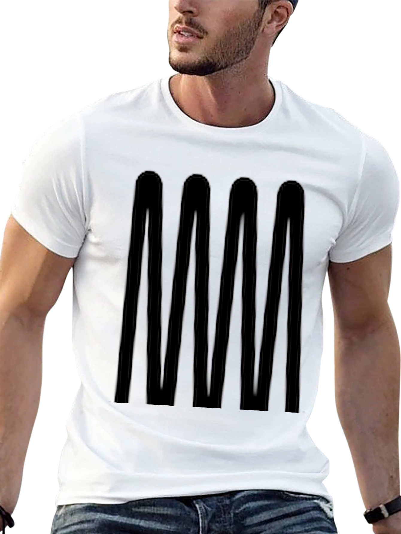 Modern Geometric Wave Black T-Shirt