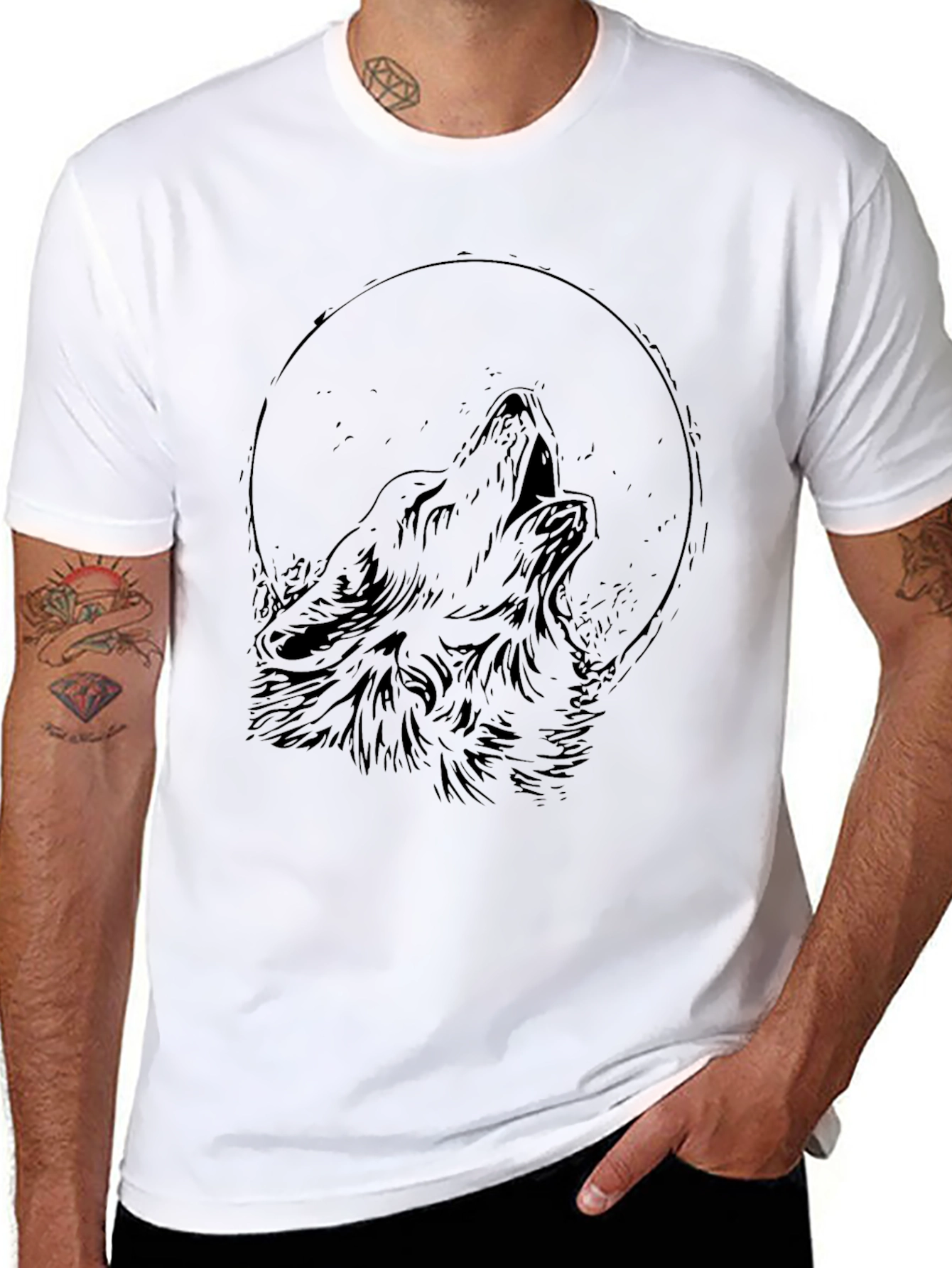 Wolf Howling Moon Graphic Black T-Shirt