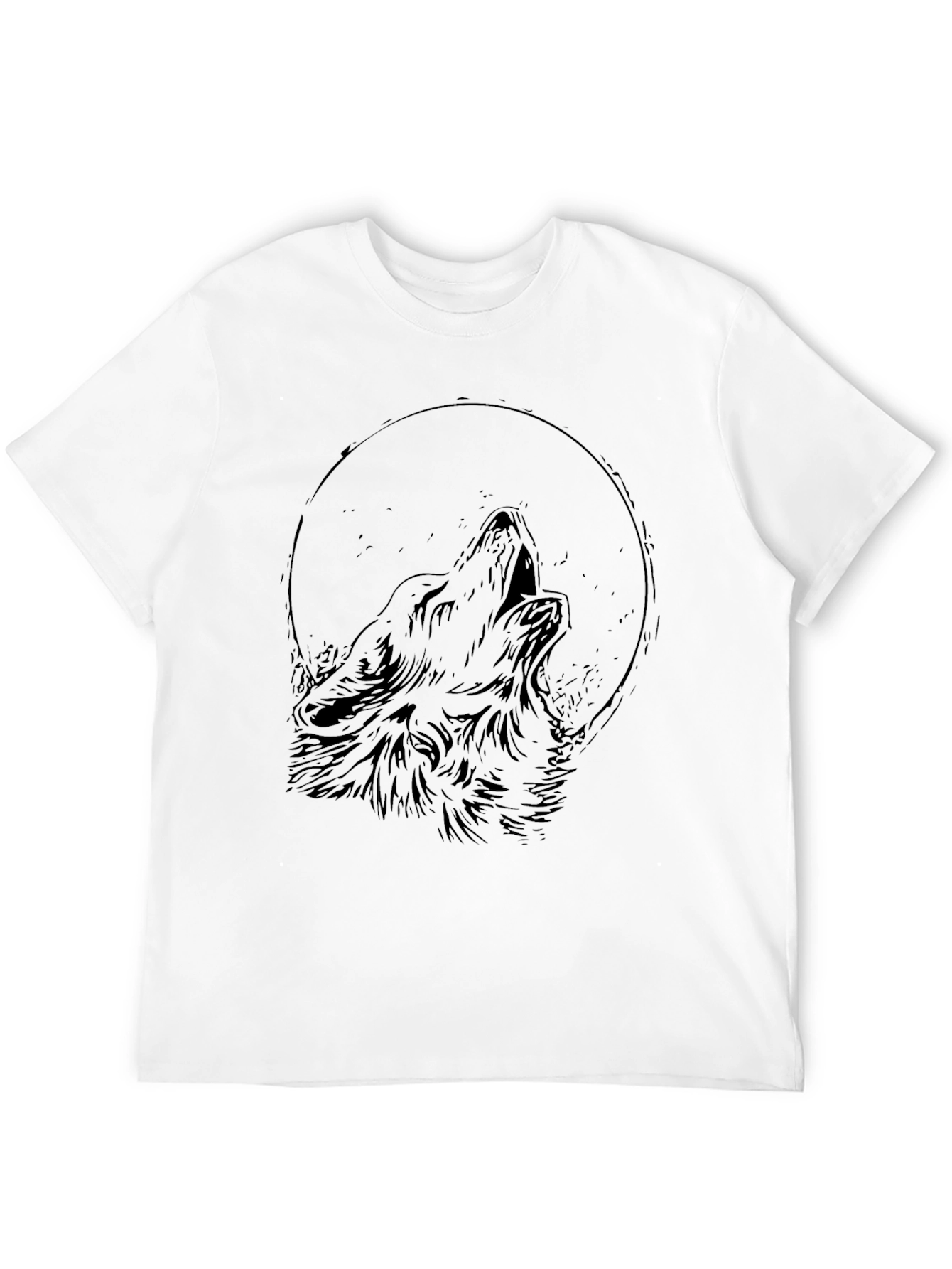 Wolf Howling Moon Graphic Black T-Shirt