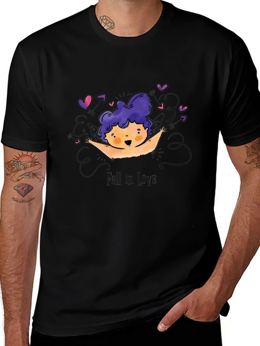 Fall in Love Cupid Graphic Tee - Black