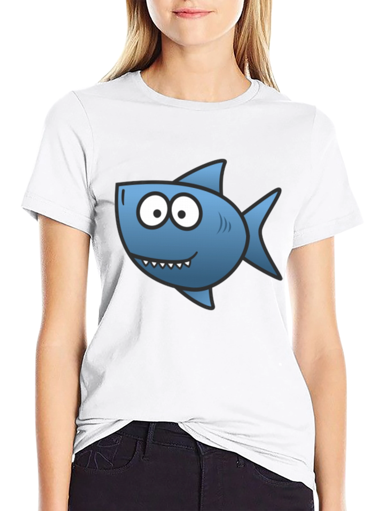 Shark Cartoon T-Shirt - Black Cotton Tee