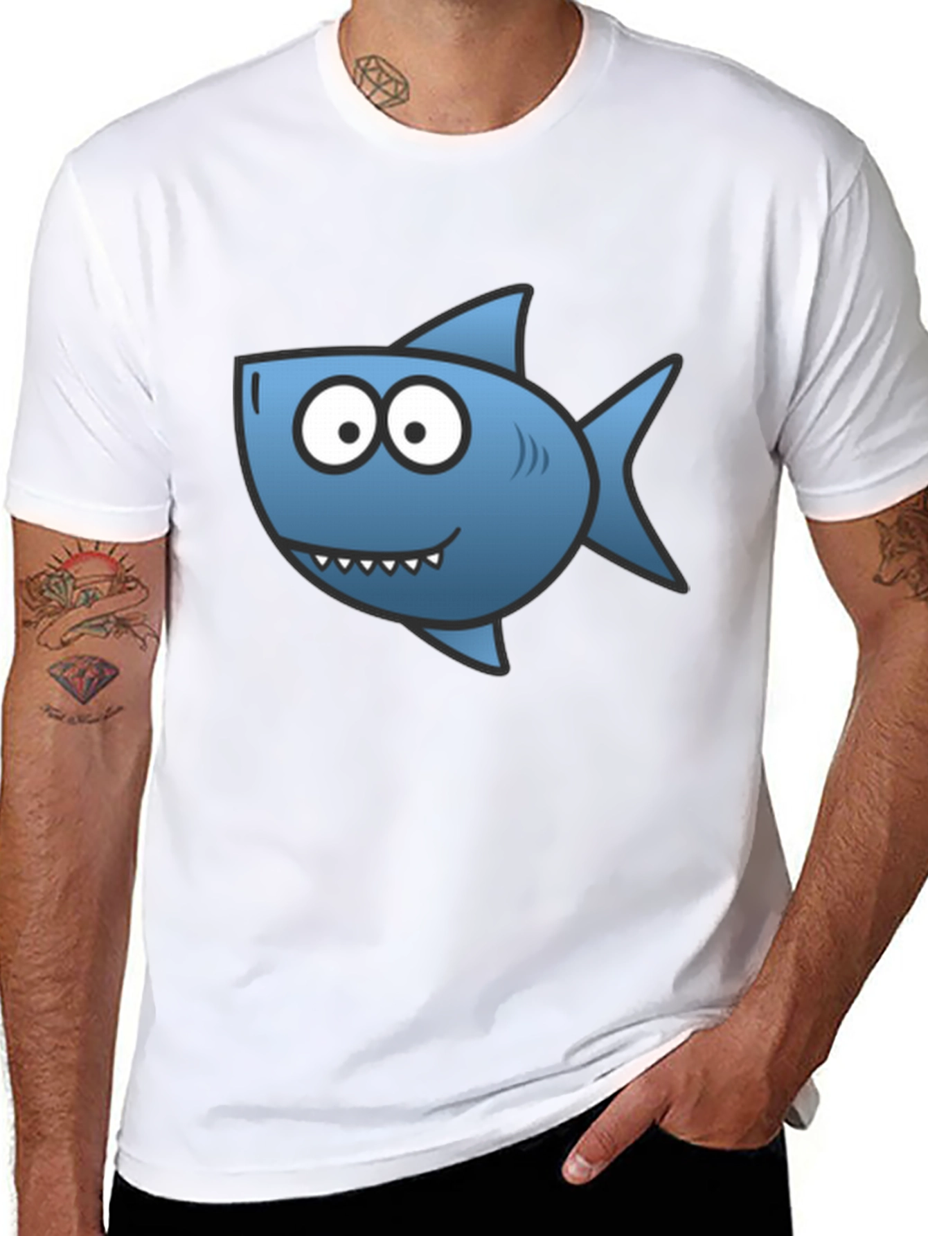 Shark Cartoon T-Shirt - Black Cotton Tee