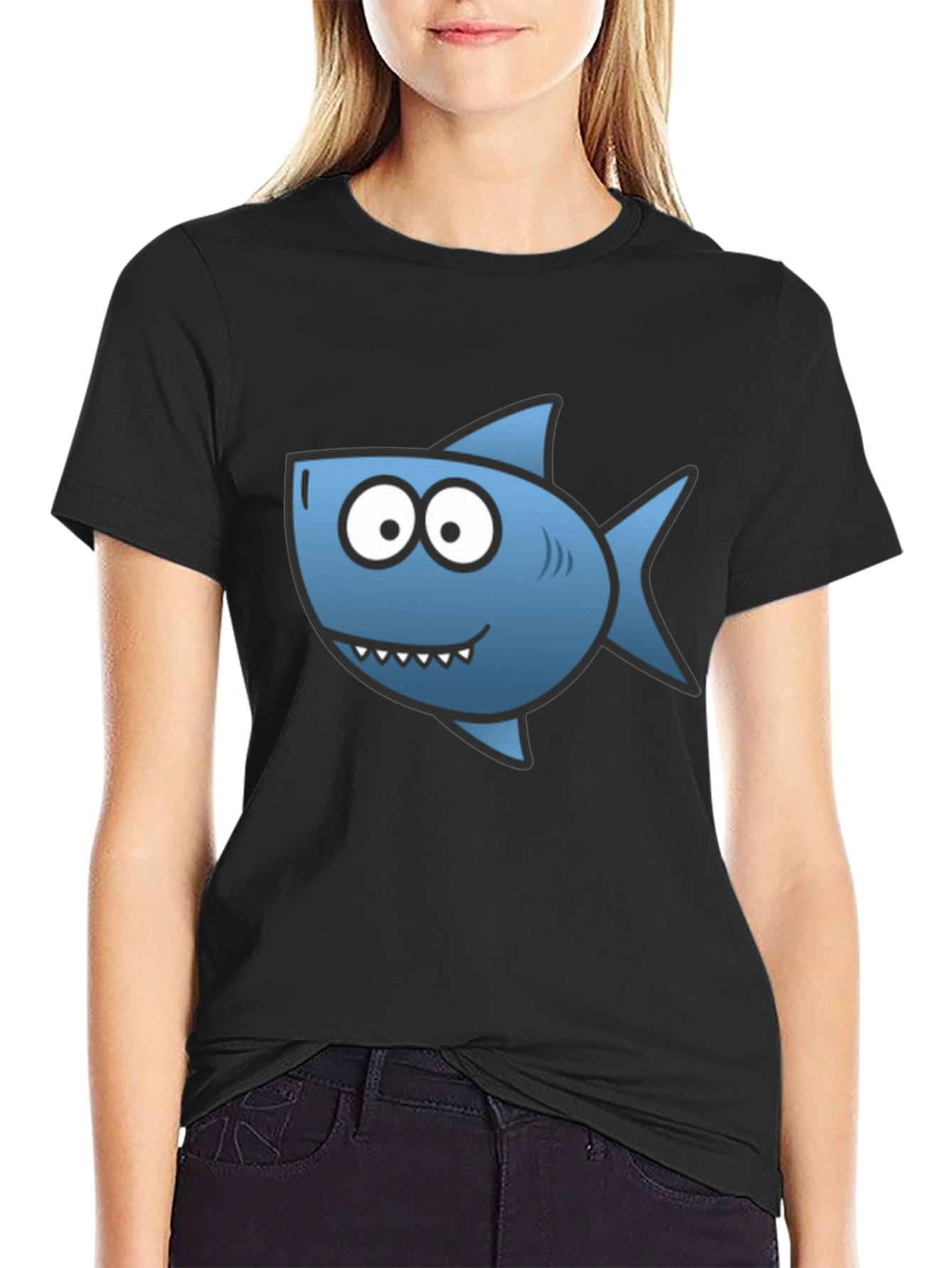 Shark Cartoon T-Shirt - Black Cotton Tee