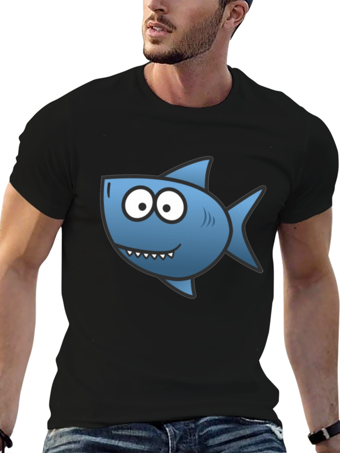 Shark Cartoon T-Shirt - Black Cotton Tee