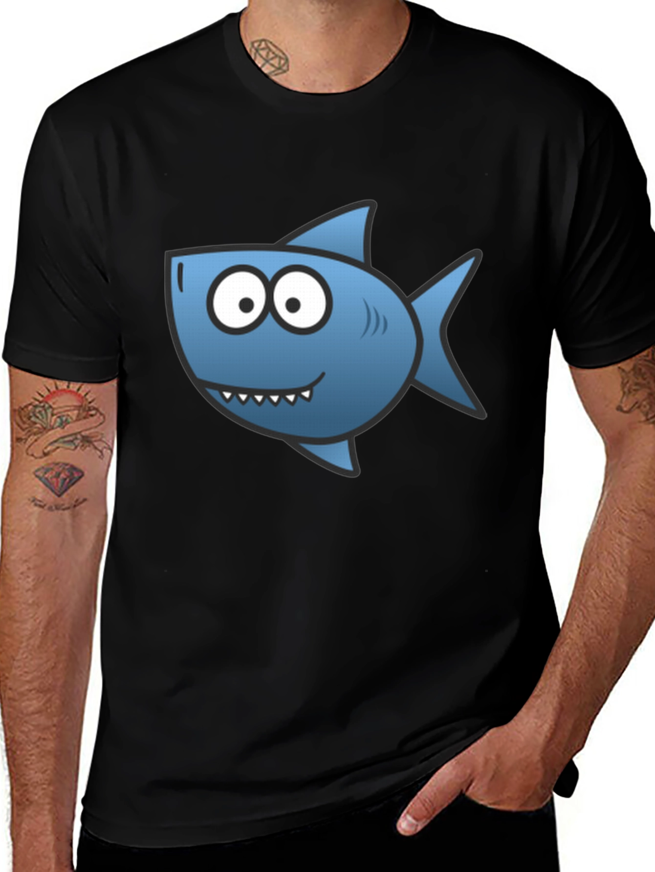 Shark Cartoon T-Shirt - Black Cotton Tee