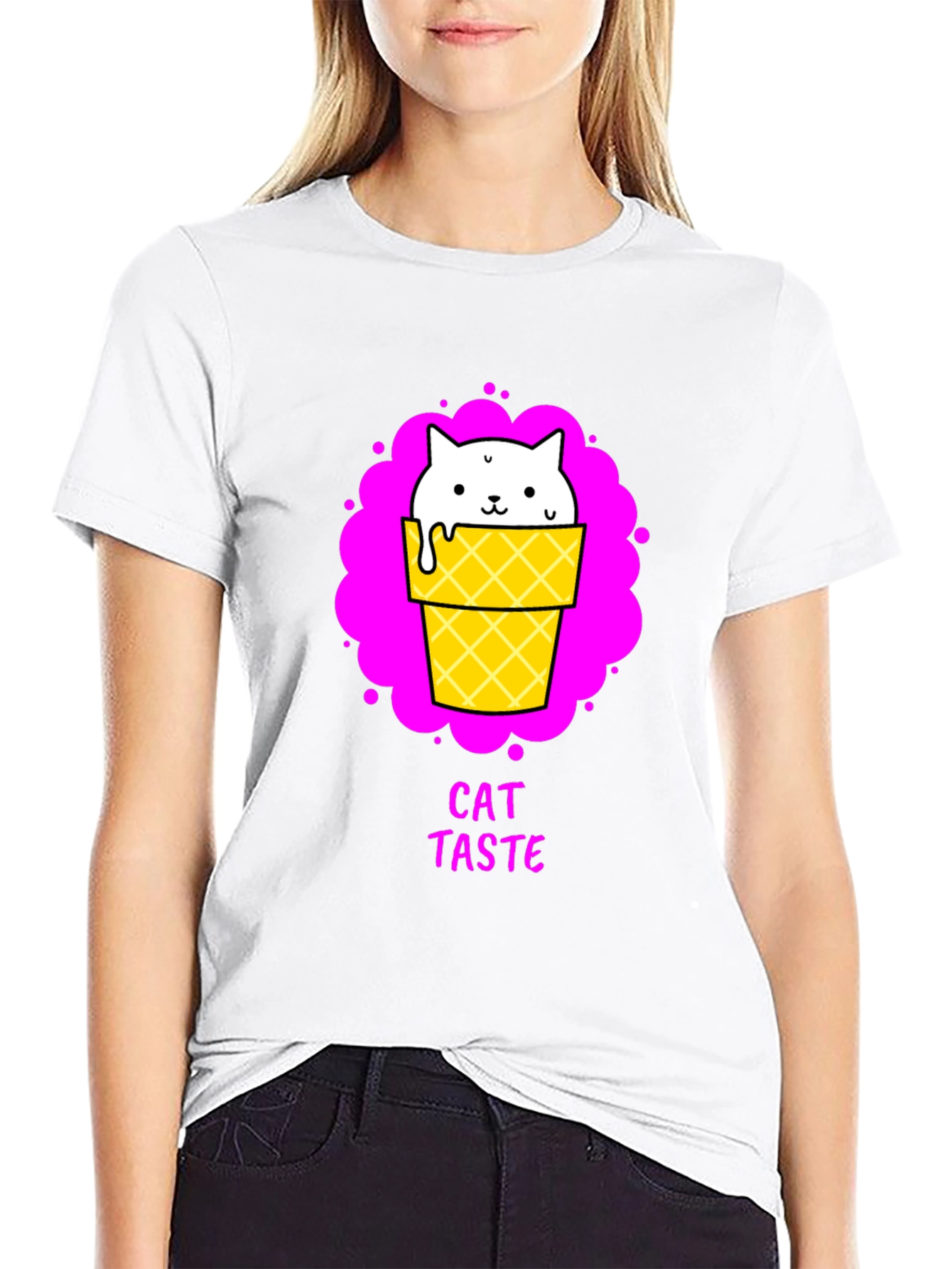 Cat Taste Ice Cream Cone Black T-Shirt