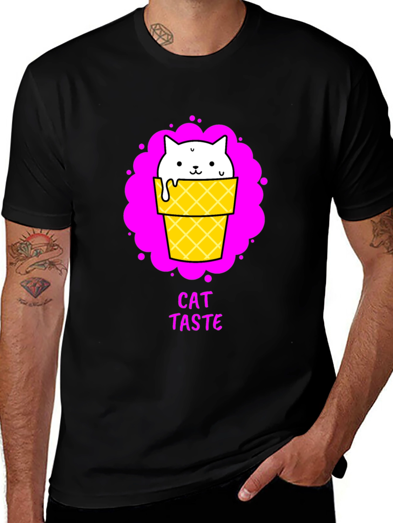 Cat Taste Ice Cream Cone Black T-Shirt