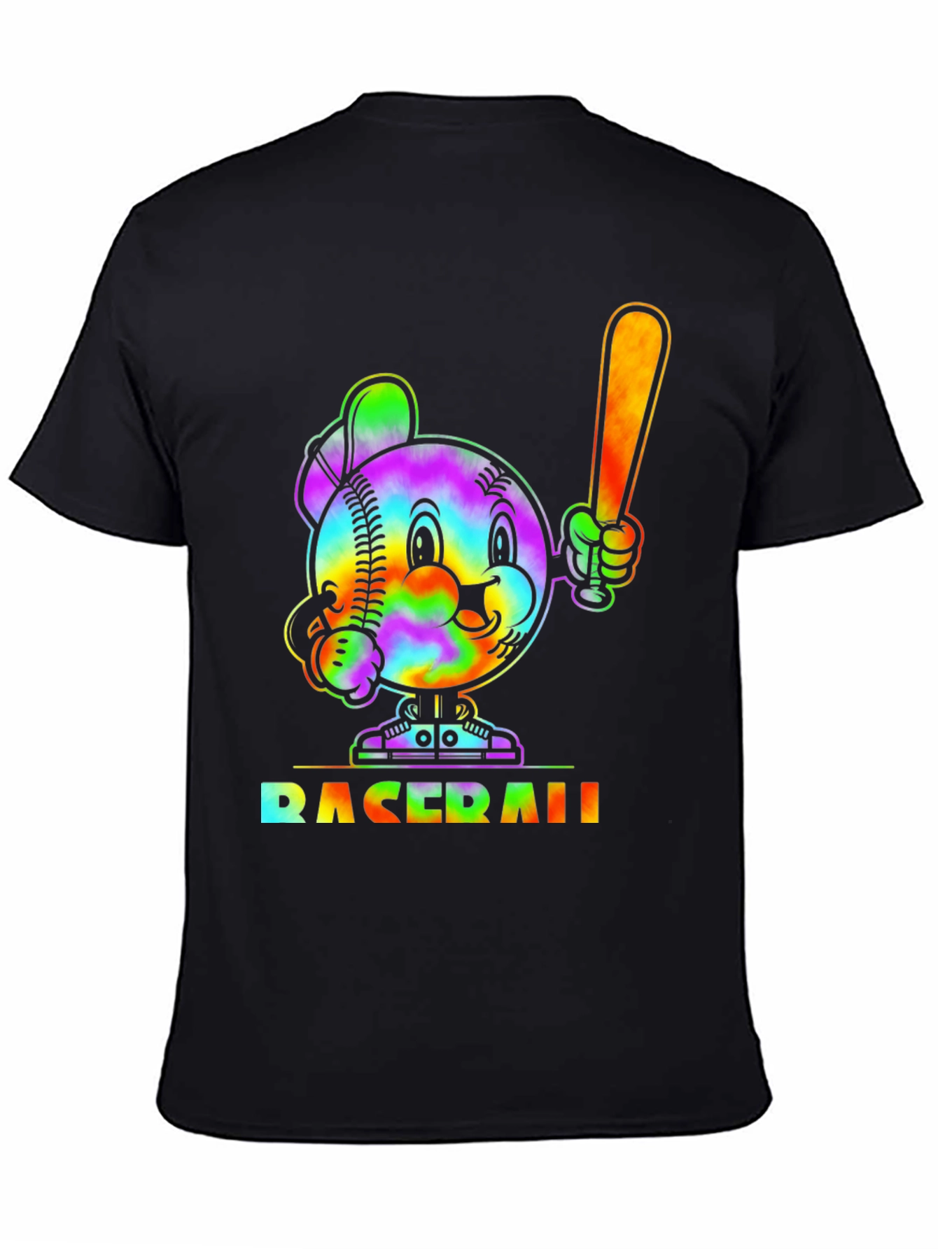 Tie Dye Baseball Cartoon Graphic T-Shirt